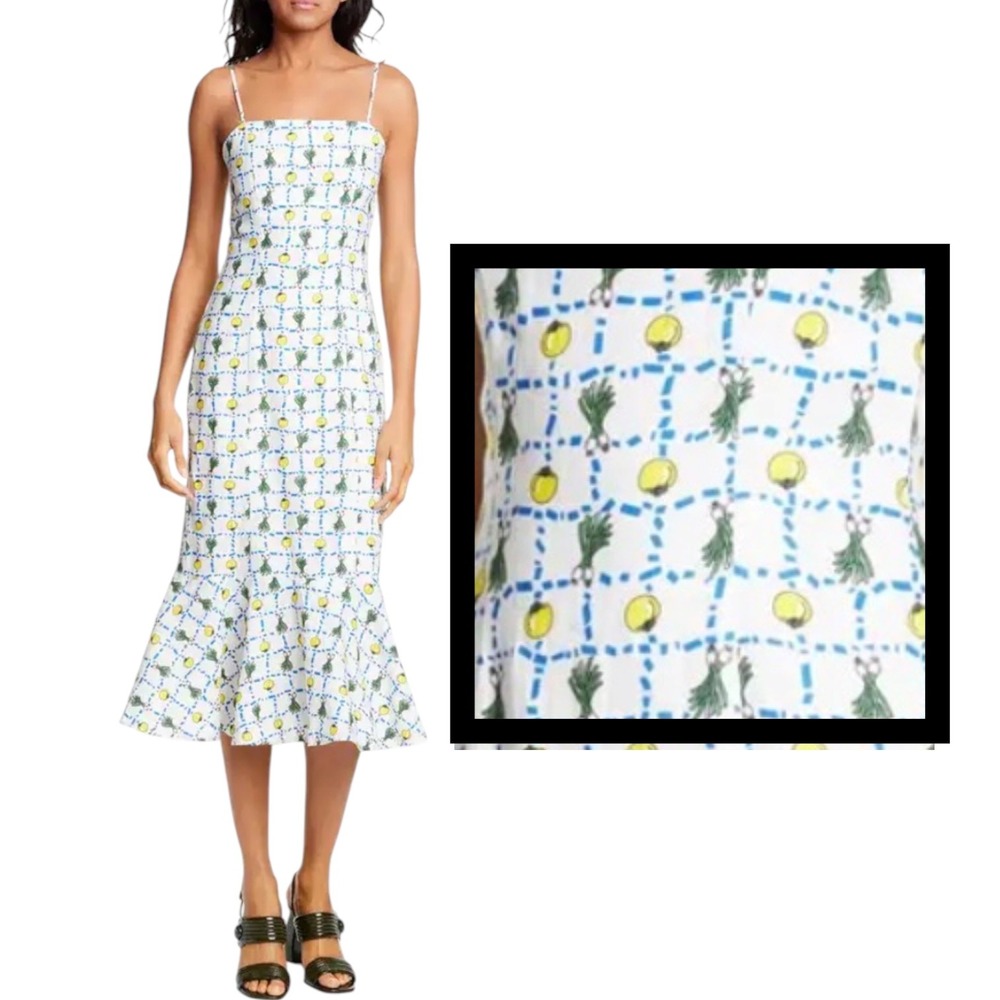 STAUD Lychee Linen Midi Sundress Ivory Crudite Vegetable Print‎ 2 Garden Party